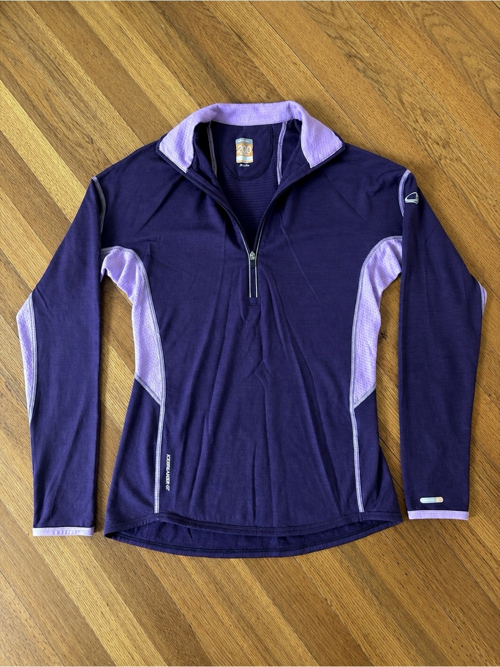 Icebreaker GR 200 Merino Wool Quarter-Zip Technical Base Layer in Purple | Small